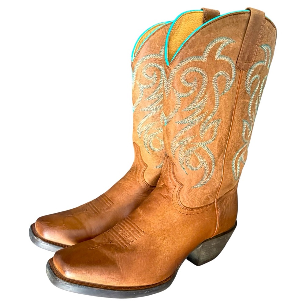 Shyanne Women's Tan Western Boot with Turquoise Stitching Size 11 - Picture 3 of 10